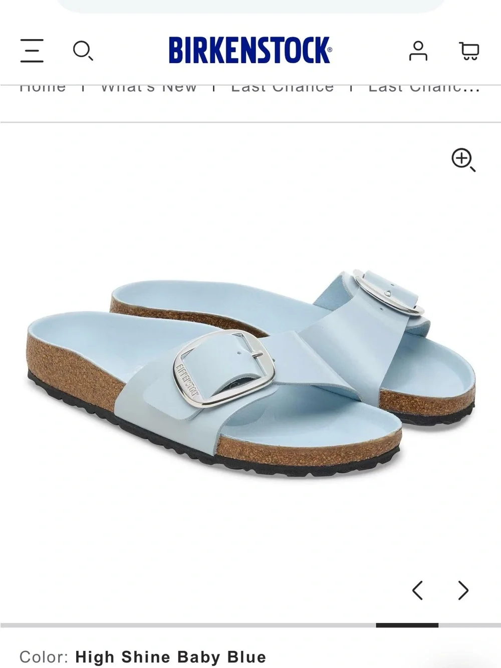 Birkenstock Women’s Madrid Slide Sandal in Pale Blue with Gold Buckles